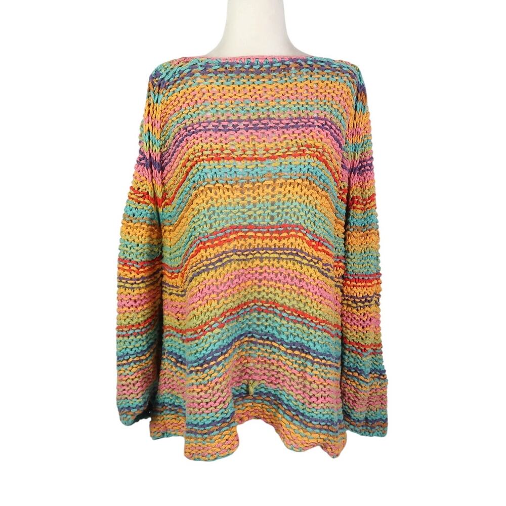 Vintage 90s Michael Simon Rainbow Stripe Cotton Knit Sweater 2X